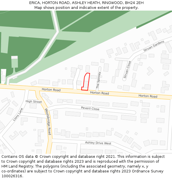 ERICA, HORTON ROAD, ASHLEY HEATH, RINGWOOD, BH24 2EH: Location map and indicative extent of plot