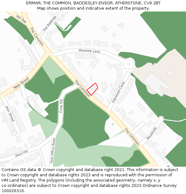 ERIMAR, THE COMMON, BADDESLEY ENSOR, ATHERSTONE, CV9 2BT: Location map and indicative extent of plot
