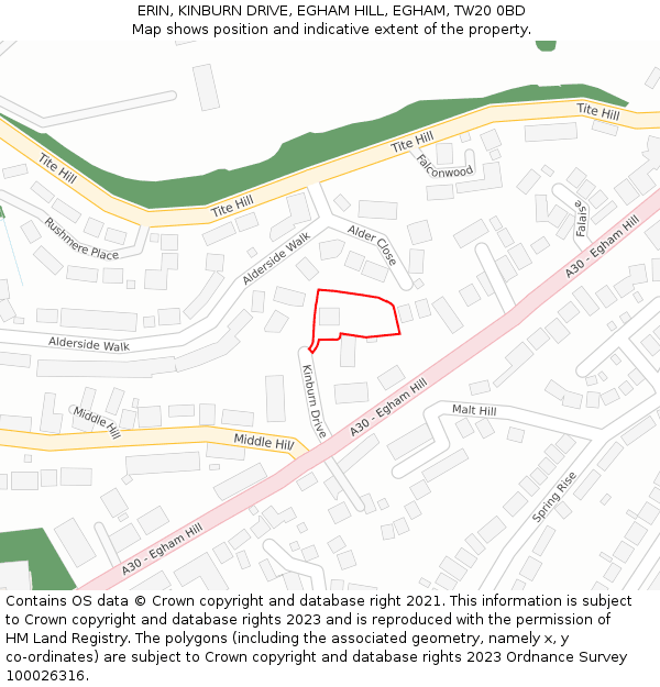 ERIN, KINBURN DRIVE, EGHAM HILL, EGHAM, TW20 0BD: Location map and indicative extent of plot