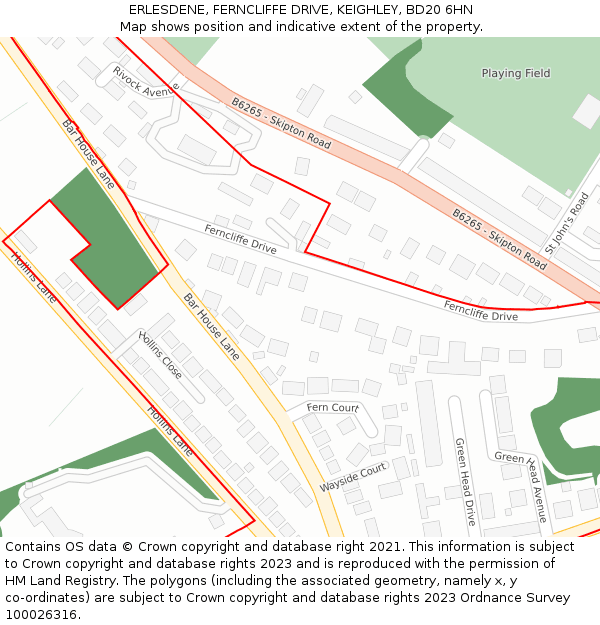 ERLESDENE, FERNCLIFFE DRIVE, KEIGHLEY, BD20 6HN: Location map and indicative extent of plot