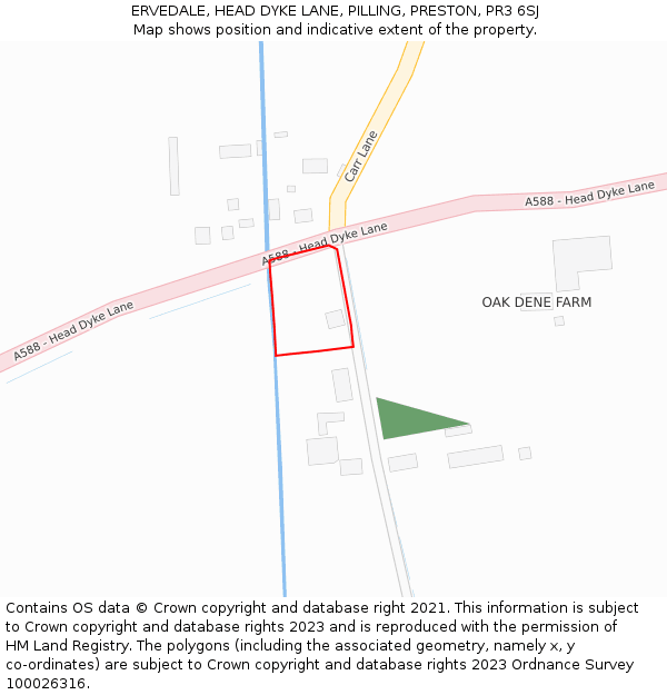 ERVEDALE, HEAD DYKE LANE, PILLING, PRESTON, PR3 6SJ: Location map and indicative extent of plot