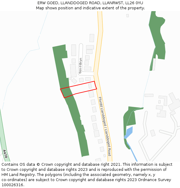 ERW GOED, LLANDDOGED ROAD, LLANRWST, LL26 0YU: Location map and indicative extent of plot