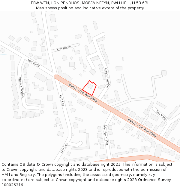 ERW WEN, LON PENRHOS, MORFA NEFYN, PWLLHELI, LL53 6BL: Location map and indicative extent of plot