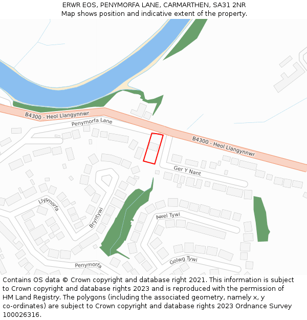 ERWR EOS, PENYMORFA LANE, CARMARTHEN, SA31 2NR: Location map and indicative extent of plot