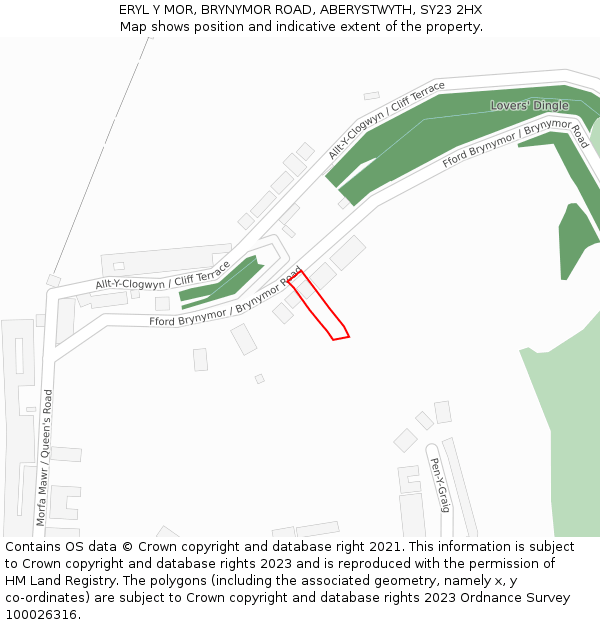 ERYL Y MOR, BRYNYMOR ROAD, ABERYSTWYTH, SY23 2HX: Location map and indicative extent of plot