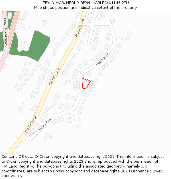 ERYL Y MOR, HEOL Y BRYN, HARLECH, LL46 2TU: Location map and indicative extent of plot