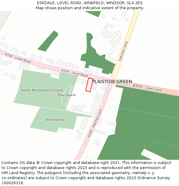 ESKDALE, LOVEL ROAD, WINKFIELD, WINDSOR, SL4 2ES: Location map and indicative extent of plot