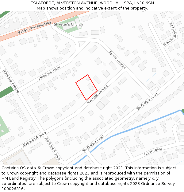 ESLAFORDE, ALVERSTON AVENUE, WOODHALL SPA, LN10 6SN: Location map and indicative extent of plot
