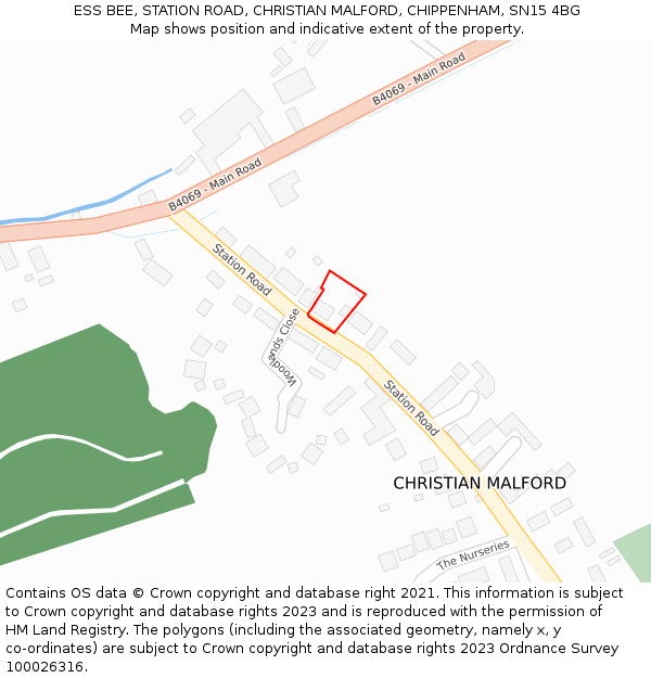 ESS BEE, STATION ROAD, CHRISTIAN MALFORD, CHIPPENHAM, SN15 4BG: Location map and indicative extent of plot