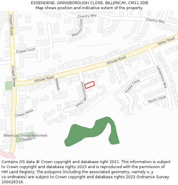 ESSENDENE, GAINSBOROUGH CLOSE, BILLERICAY, CM11 2DB: Location map and indicative extent of plot