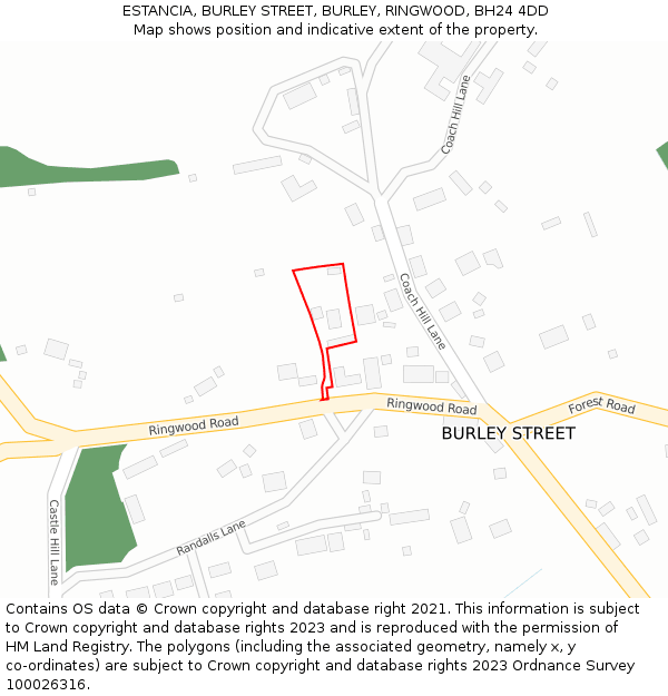 ESTANCIA, BURLEY STREET, BURLEY, RINGWOOD, BH24 4DD: Location map and indicative extent of plot