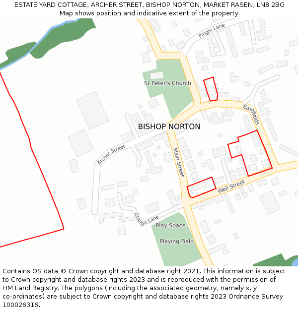 ESTATE YARD COTTAGE, ARCHER STREET, BISHOP NORTON, MARKET RASEN, LN8 2BG: Location map and indicative extent of plot
