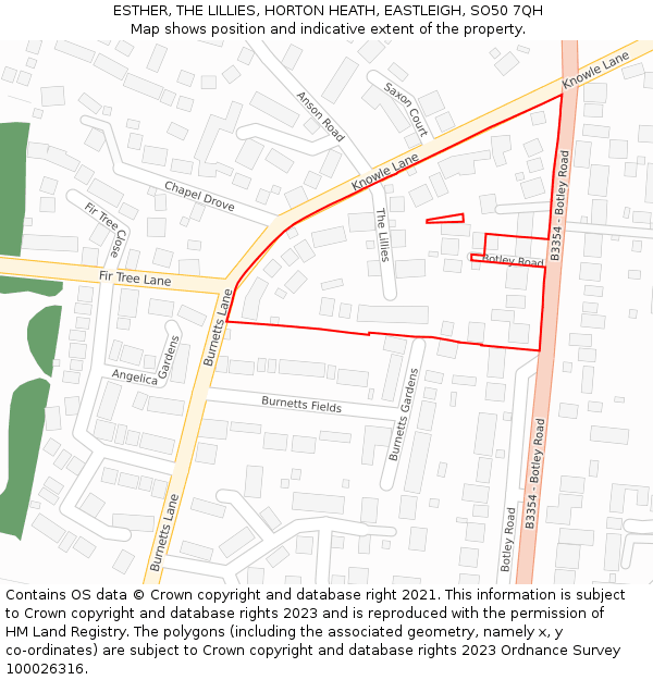 ESTHER, THE LILLIES, HORTON HEATH, EASTLEIGH, SO50 7QH: Location map and indicative extent of plot