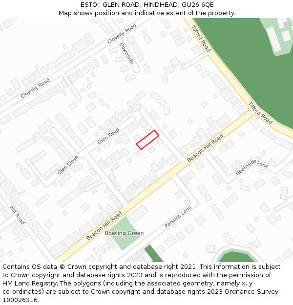 ESTOI, GLEN ROAD, HINDHEAD, GU26 6QE: Location map and indicative extent of plot