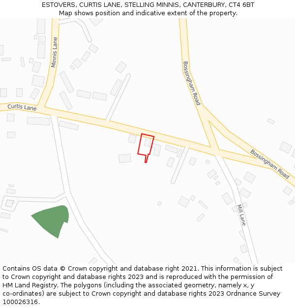 ESTOVERS, CURTIS LANE, STELLING MINNIS, CANTERBURY, CT4 6BT: Location map and indicative extent of plot