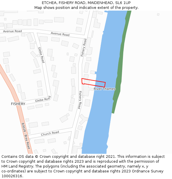 ETCHEA, FISHERY ROAD, MAIDENHEAD, SL6 1UP: Location map and indicative extent of plot