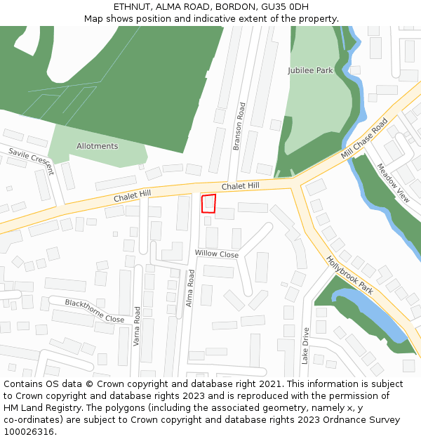 ETHNUT, ALMA ROAD, BORDON, GU35 0DH: Location map and indicative extent of plot