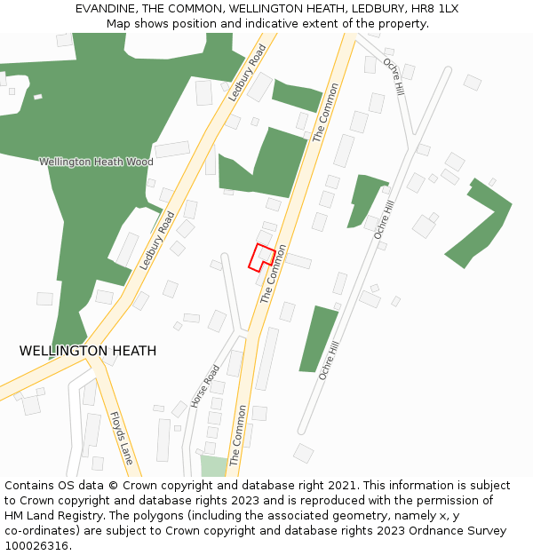 EVANDINE, THE COMMON, WELLINGTON HEATH, LEDBURY, HR8 1LX: Location map and indicative extent of plot