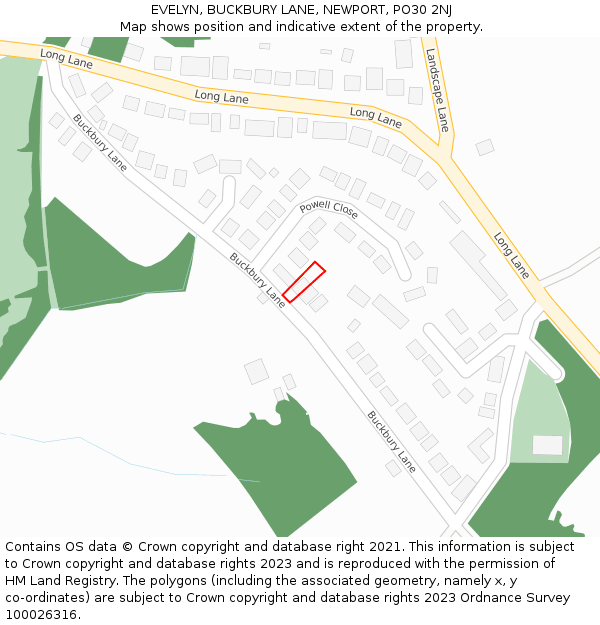 EVELYN, BUCKBURY LANE, NEWPORT, PO30 2NJ: Location map and indicative extent of plot