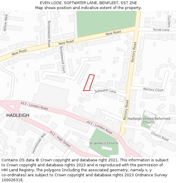 EVEN LODE, SOFTWATER LANE, BENFLEET, SS7 2NE: Location map and indicative extent of plot