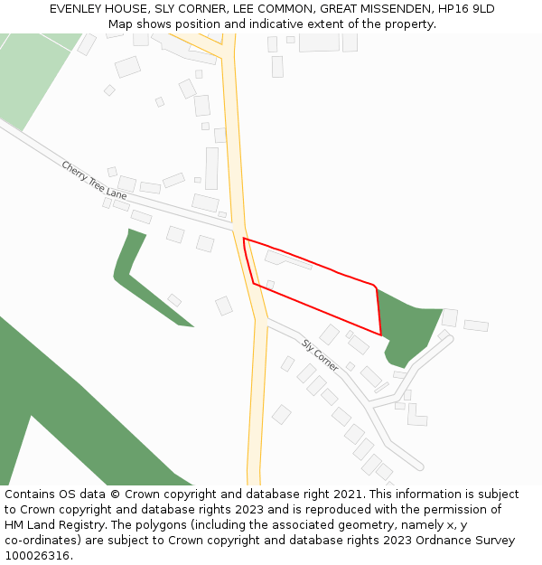 EVENLEY HOUSE, SLY CORNER, LEE COMMON, GREAT MISSENDEN, HP16 9LD: Location map and indicative extent of plot