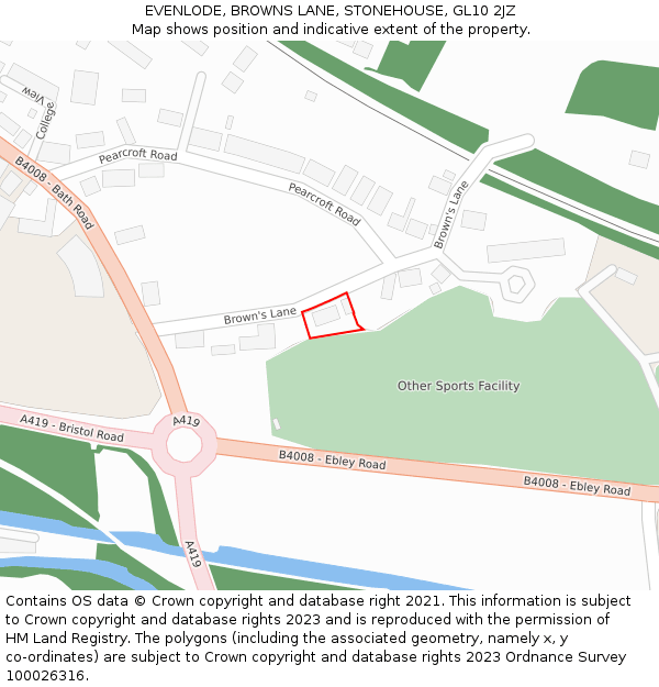 EVENLODE, BROWNS LANE, STONEHOUSE, GL10 2JZ: Location map and indicative extent of plot