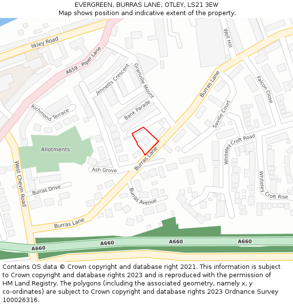 EVERGREEN, BURRAS LANE, OTLEY, LS21 3EW: Location map and indicative extent of plot