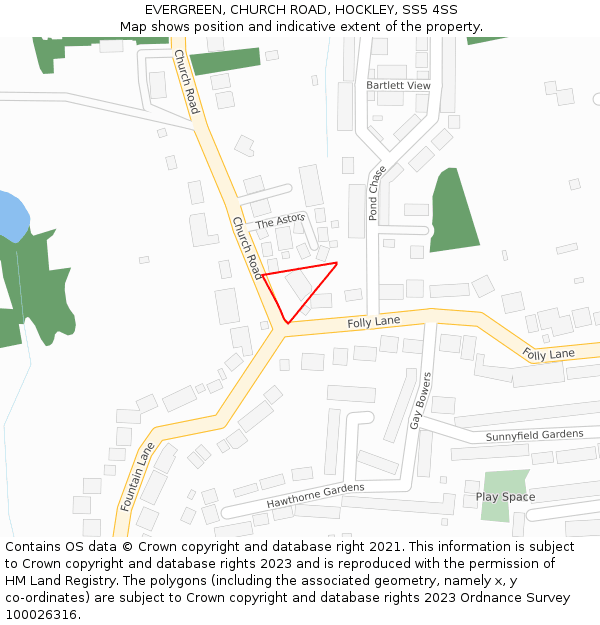 EVERGREEN, CHURCH ROAD, HOCKLEY, SS5 4SS: Location map and indicative extent of plot