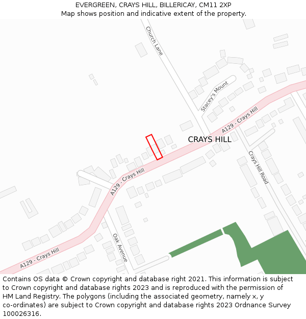 EVERGREEN, CRAYS HILL, BILLERICAY, CM11 2XP: Location map and indicative extent of plot