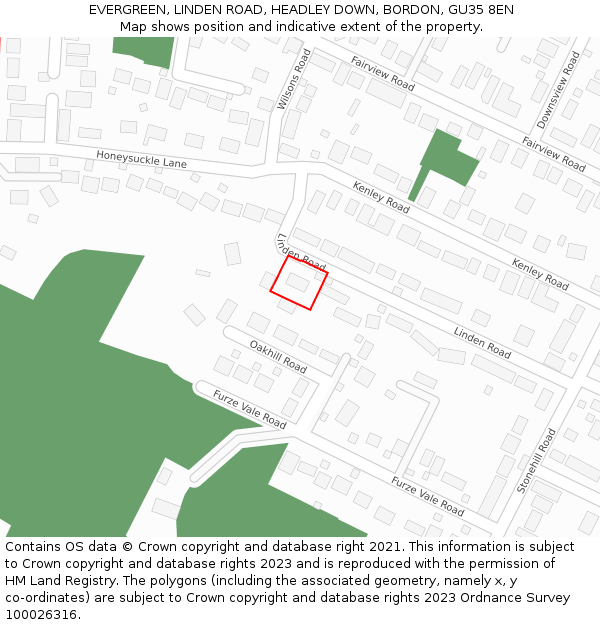 EVERGREEN, LINDEN ROAD, HEADLEY DOWN, BORDON, GU35 8EN: Location map and indicative extent of plot