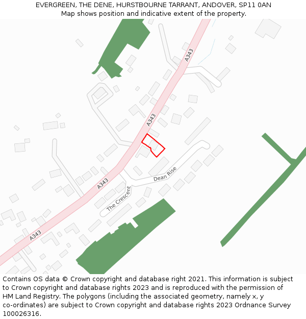 EVERGREEN, THE DENE, HURSTBOURNE TARRANT, ANDOVER, SP11 0AN: Location map and indicative extent of plot