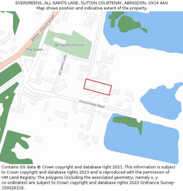 EVERGREENS, ALL SAINTS LANE, SUTTON COURTENAY, ABINGDON, OX14 4AG: Location map and indicative extent of plot