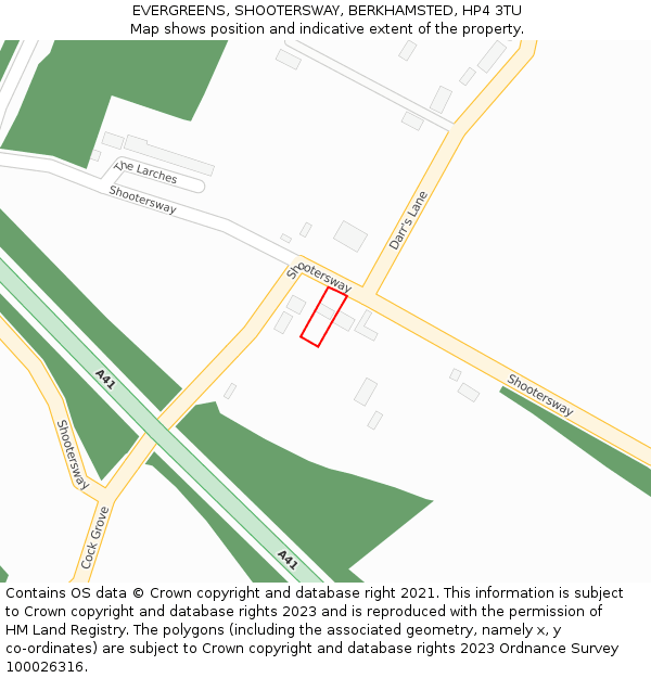 EVERGREENS, SHOOTERSWAY, BERKHAMSTED, HP4 3TU: Location map and indicative extent of plot