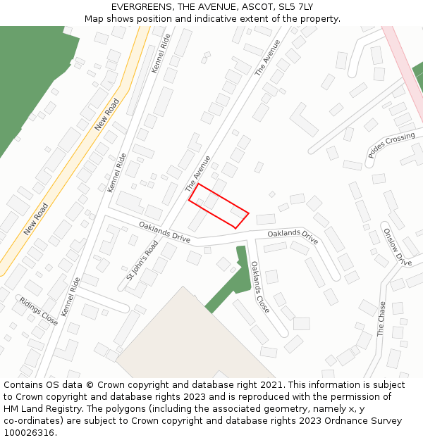 EVERGREENS, THE AVENUE, ASCOT, SL5 7LY: Location map and indicative extent of plot