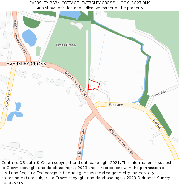 EVERSLEY BARN COTTAGE, EVERSLEY CROSS, HOOK, RG27 0NS: Location map and indicative extent of plot