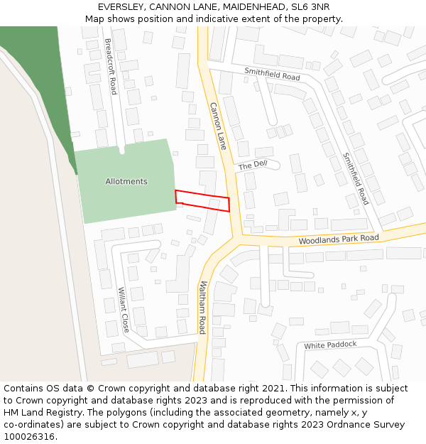 EVERSLEY, CANNON LANE, MAIDENHEAD, SL6 3NR: Location map and indicative extent of plot
