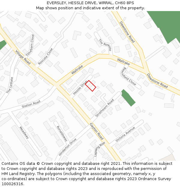 EVERSLEY, HESSLE DRIVE, WIRRAL, CH60 8PS: Location map and indicative extent of plot