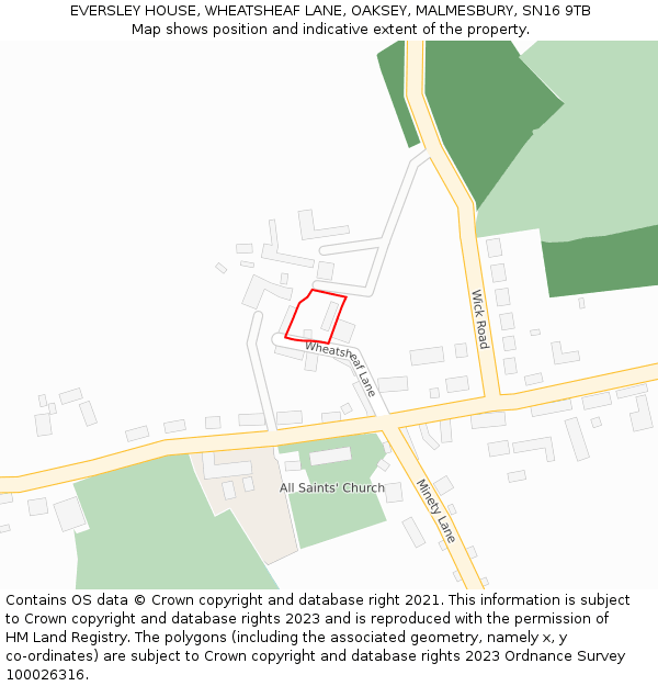 EVERSLEY HOUSE, WHEATSHEAF LANE, OAKSEY, MALMESBURY, SN16 9TB: Location map and indicative extent of plot