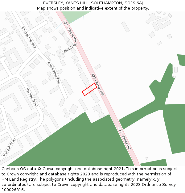 EVERSLEY, KANES HILL, SOUTHAMPTON, SO19 6AJ: Location map and indicative extent of plot