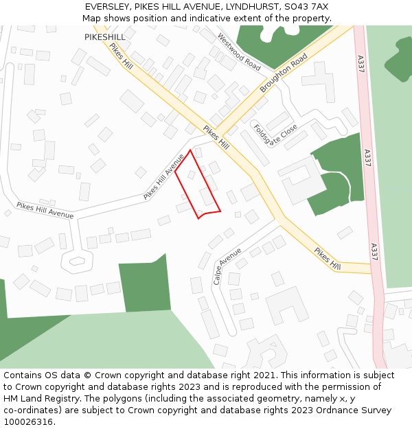 EVERSLEY, PIKES HILL AVENUE, LYNDHURST, SO43 7AX: Location map and indicative extent of plot