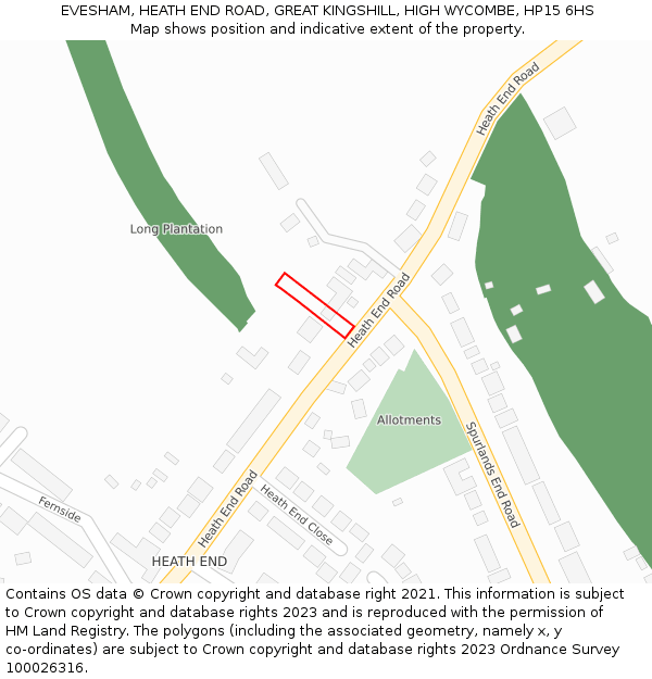 EVESHAM, HEATH END ROAD, GREAT KINGSHILL, HIGH WYCOMBE, HP15 6HS: Location map and indicative extent of plot