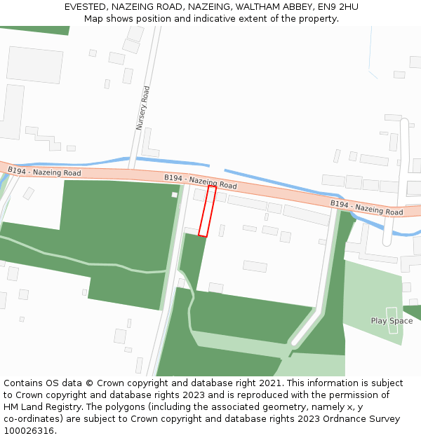 EVESTED, NAZEING ROAD, NAZEING, WALTHAM ABBEY, EN9 2HU: Location map and indicative extent of plot