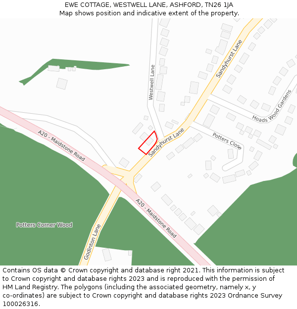 EWE COTTAGE, WESTWELL LANE, ASHFORD, TN26 1JA: Location map and indicative extent of plot