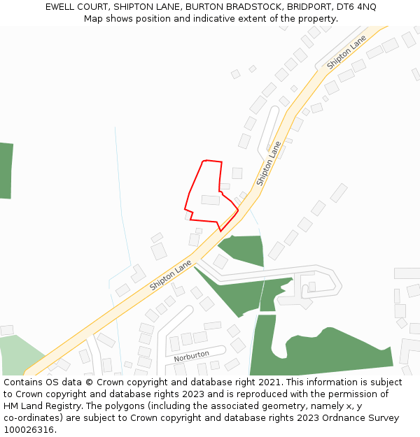 EWELL COURT, SHIPTON LANE, BURTON BRADSTOCK, BRIDPORT, DT6 4NQ: Location map and indicative extent of plot