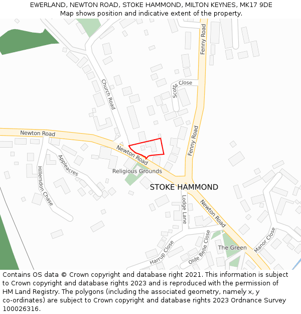 EWERLAND, NEWTON ROAD, STOKE HAMMOND, MILTON KEYNES, MK17 9DE: Location map and indicative extent of plot