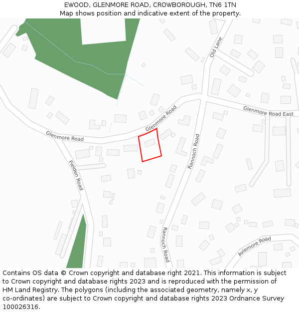 EWOOD, GLENMORE ROAD, CROWBOROUGH, TN6 1TN: Location map and indicative extent of plot