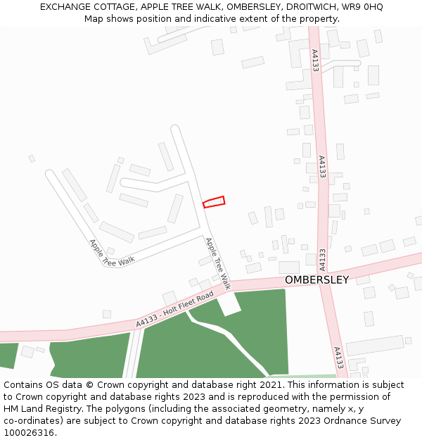 EXCHANGE COTTAGE, APPLE TREE WALK, OMBERSLEY, DROITWICH, WR9 0HQ: Location map and indicative extent of plot