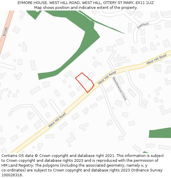 EYMORE HOUSE, WEST HILL ROAD, WEST HILL, OTTERY ST MARY, EX11 1UZ: Location map and indicative extent of plot