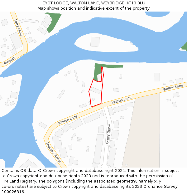 EYOT LODGE, WALTON LANE, WEYBRIDGE, KT13 8LU: Location map and indicative extent of plot