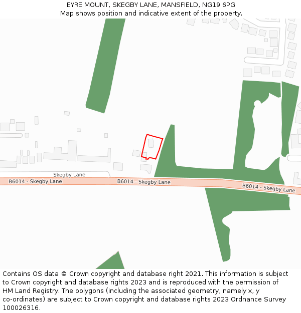 EYRE MOUNT, SKEGBY LANE, MANSFIELD, NG19 6PG: Location map and indicative extent of plot